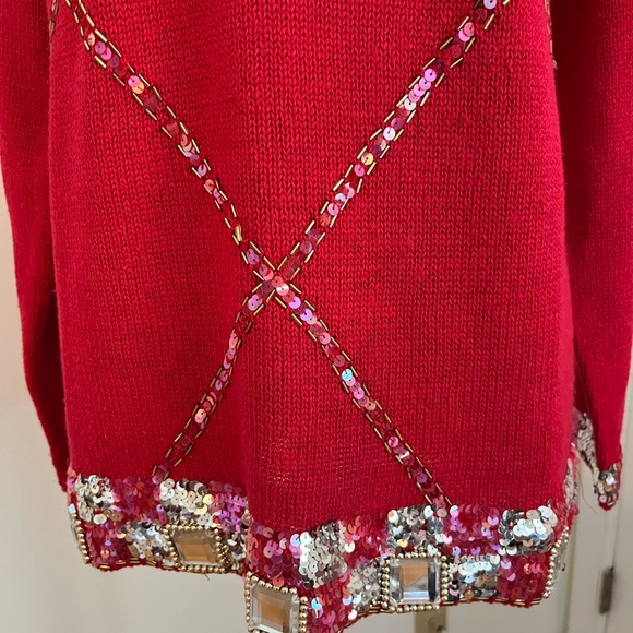 Crystal Kobe Red Jeweled Holiday Sweater Size Small - Picture 4 of 11